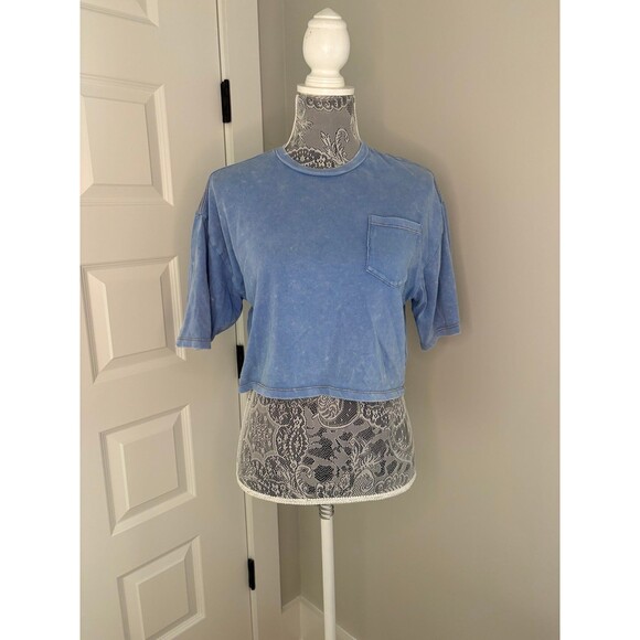 Topshop Crop Top Blue Cotton Tee size 2 - Picture 1 of 6